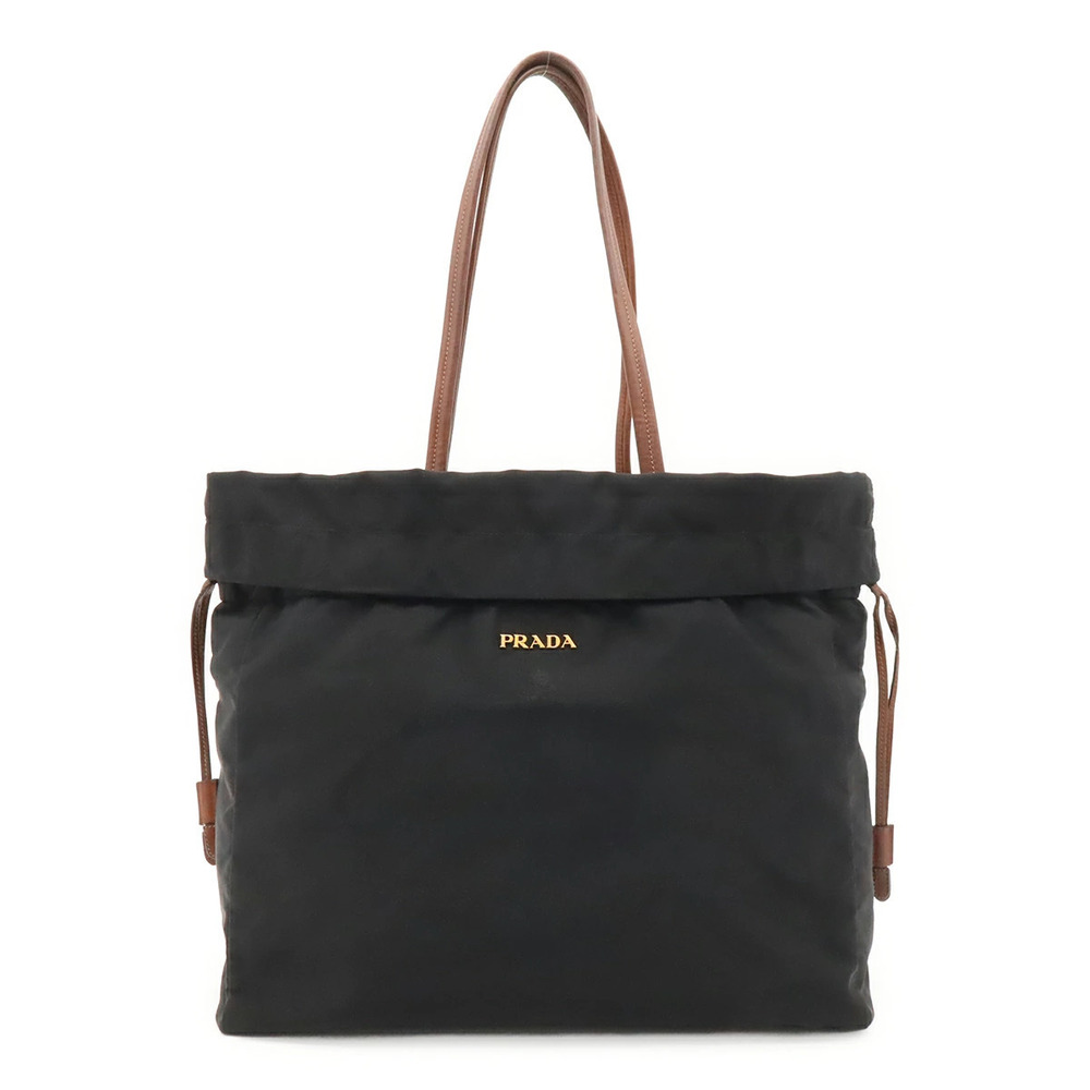 Prada jacquard tote bag shoulder Hobo drawstring leather NERO black dark brown